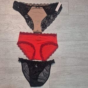 Aerie Black, Red, and Tan Lace Panties Set